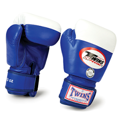 Перчатки бокс TWINS кожа синие 